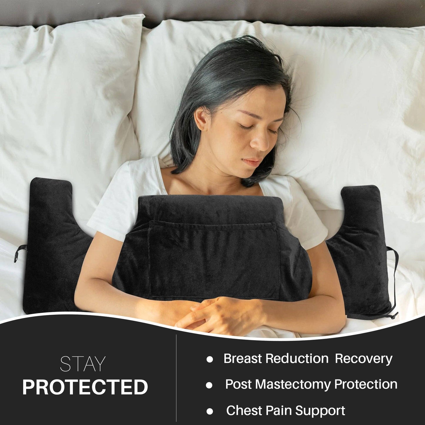 Cheer Collection Post Mastectomy Pillow - Post Surgery Chest Protection Pillow: Black